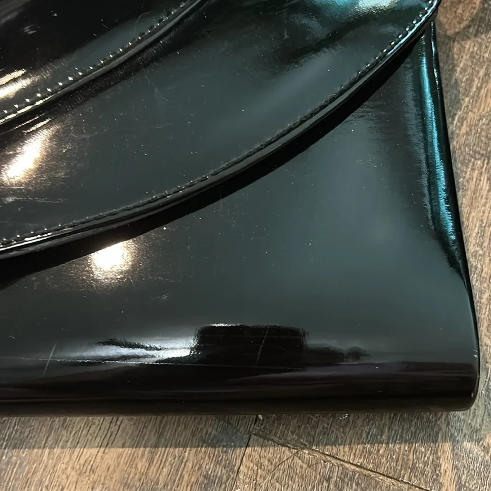 La Regale faux patent‎ black leather shoulder bag /clutch Vintage